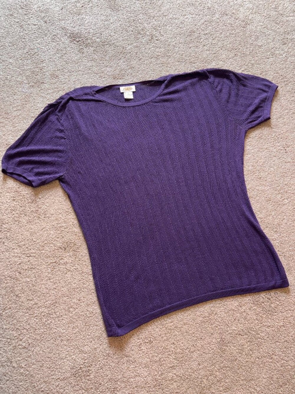 Talbots Oversized Lightweight Silk Purple Short Sleeve Tunic Sweater M Fits L-XL